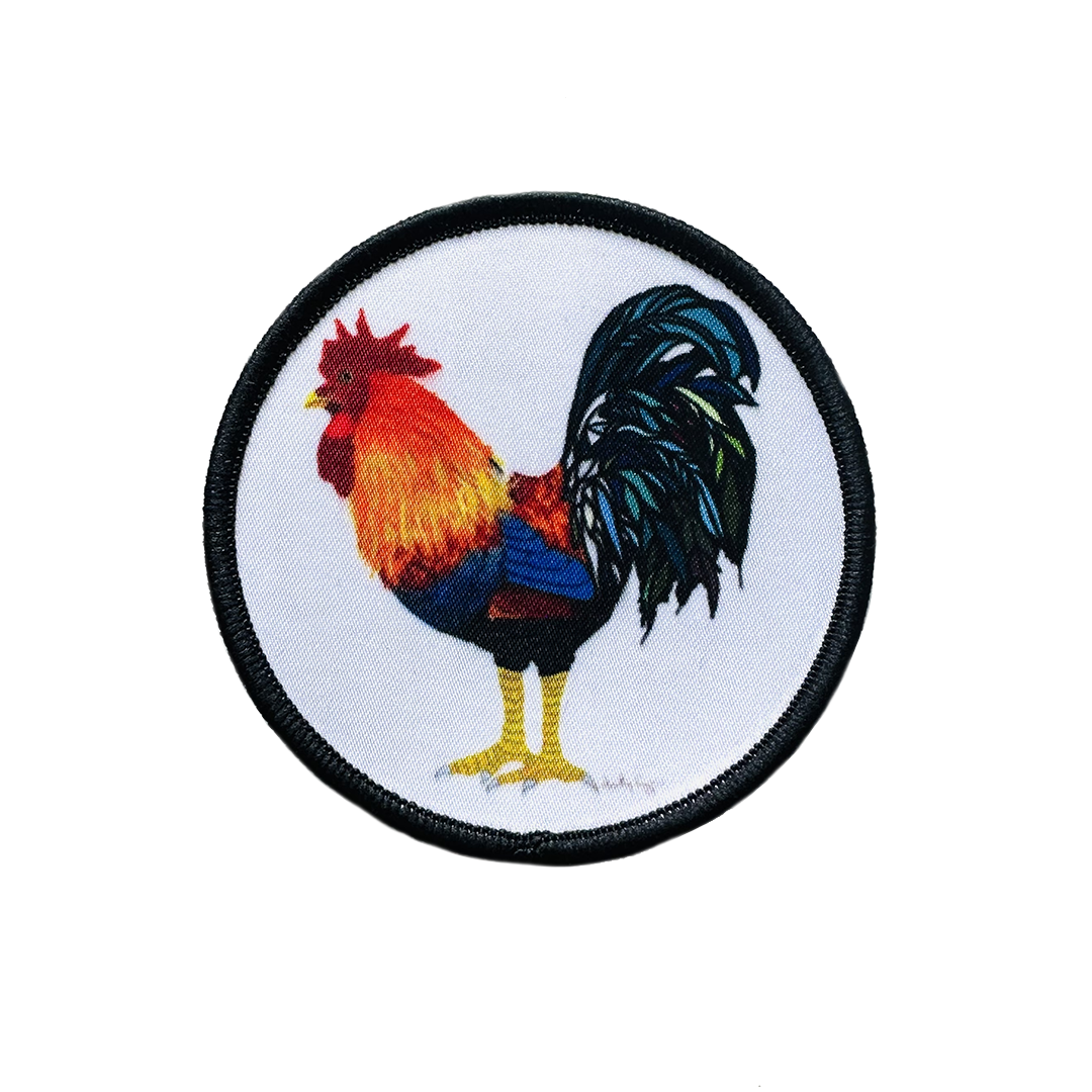 Cock Patch by Fryed Candy - Colorful rooster patch on a white background