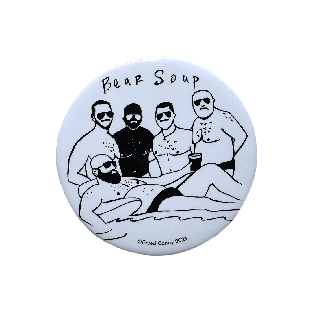 Bear Soup Magnet by Fryed Candy - Magnet with illustration of five people and 'Bear Soup' text on a white background