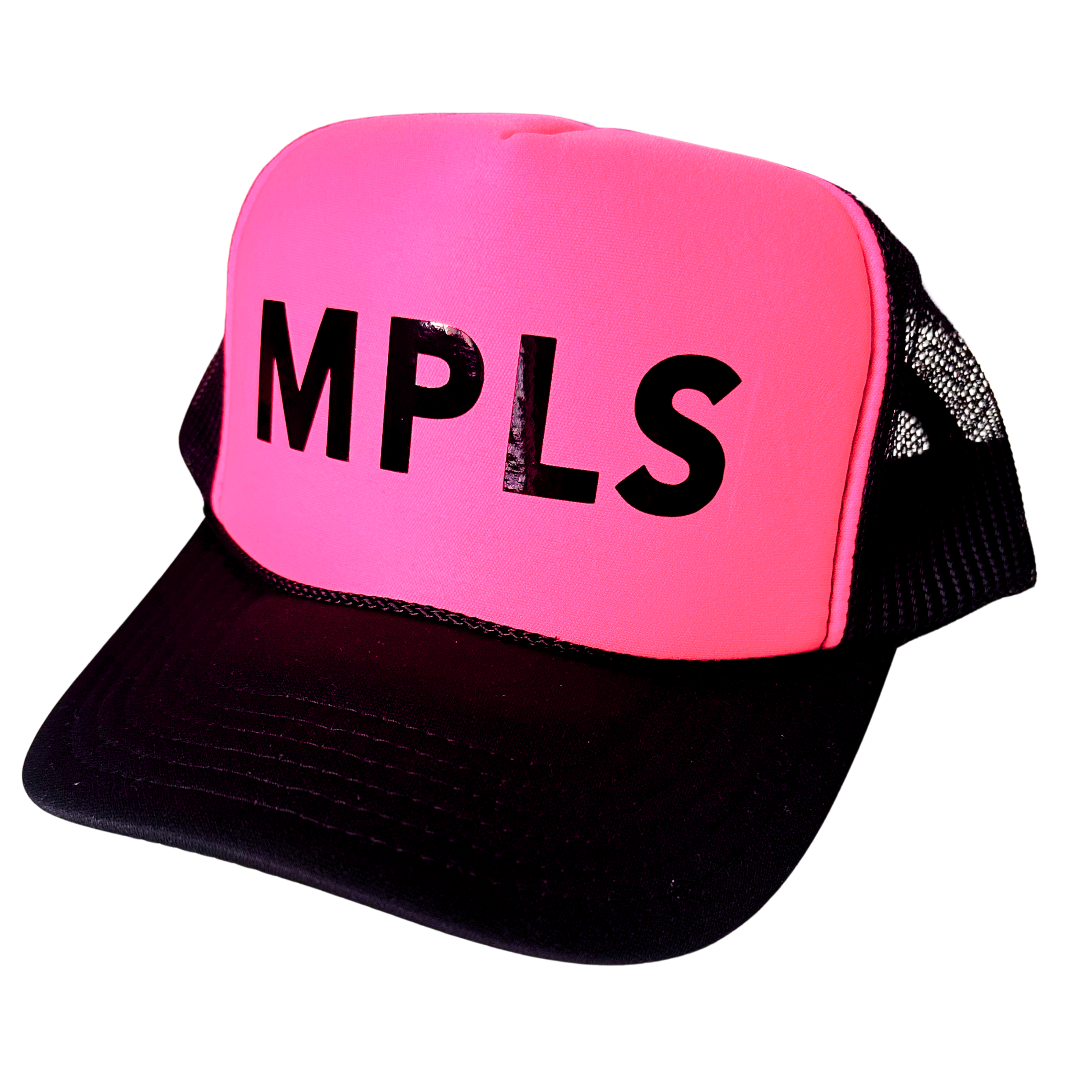 MPLS Hat by Fryed Candy - Pink and black cap with 'MPLS' text on a transparent background
