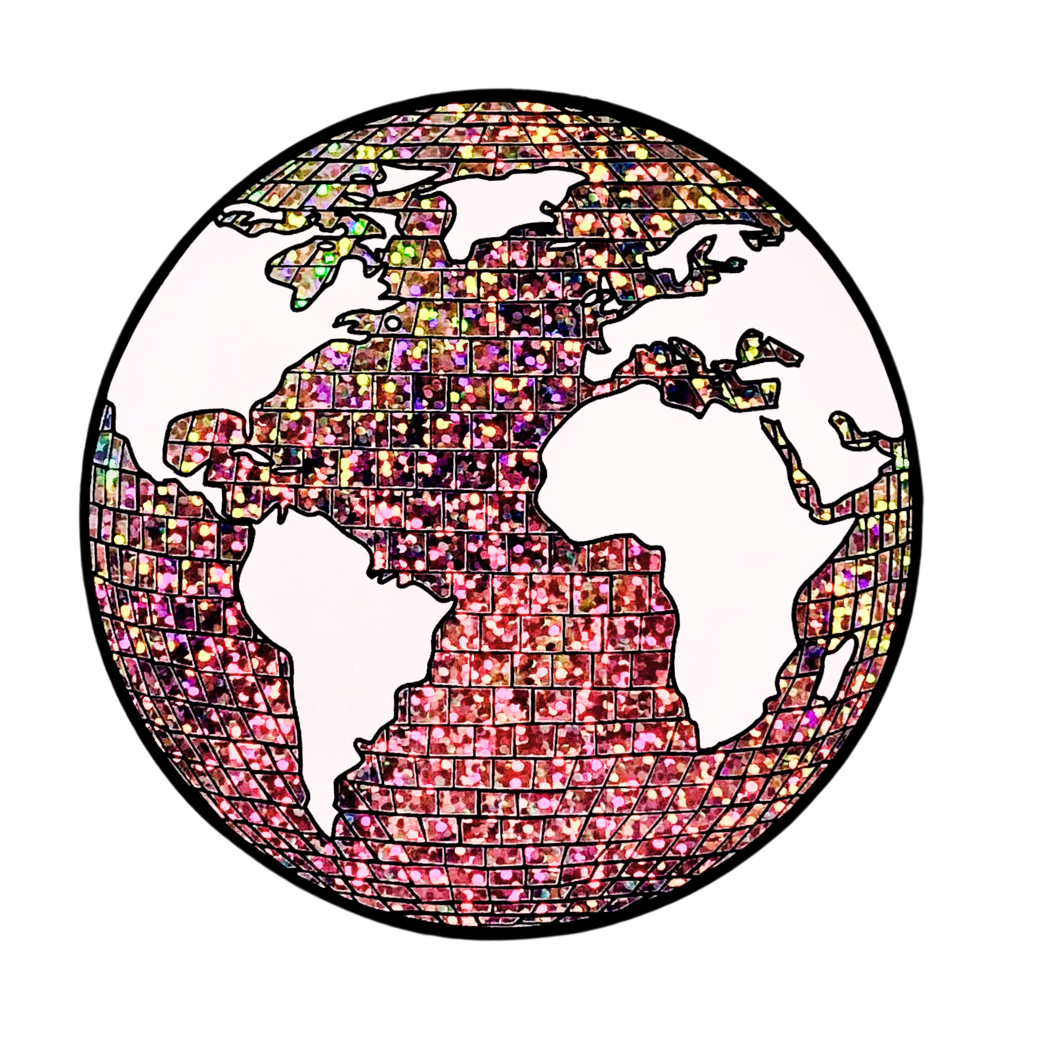 Disco Globe Print by Fryed Candy - Decorative globe with mosaic pattern on a white background