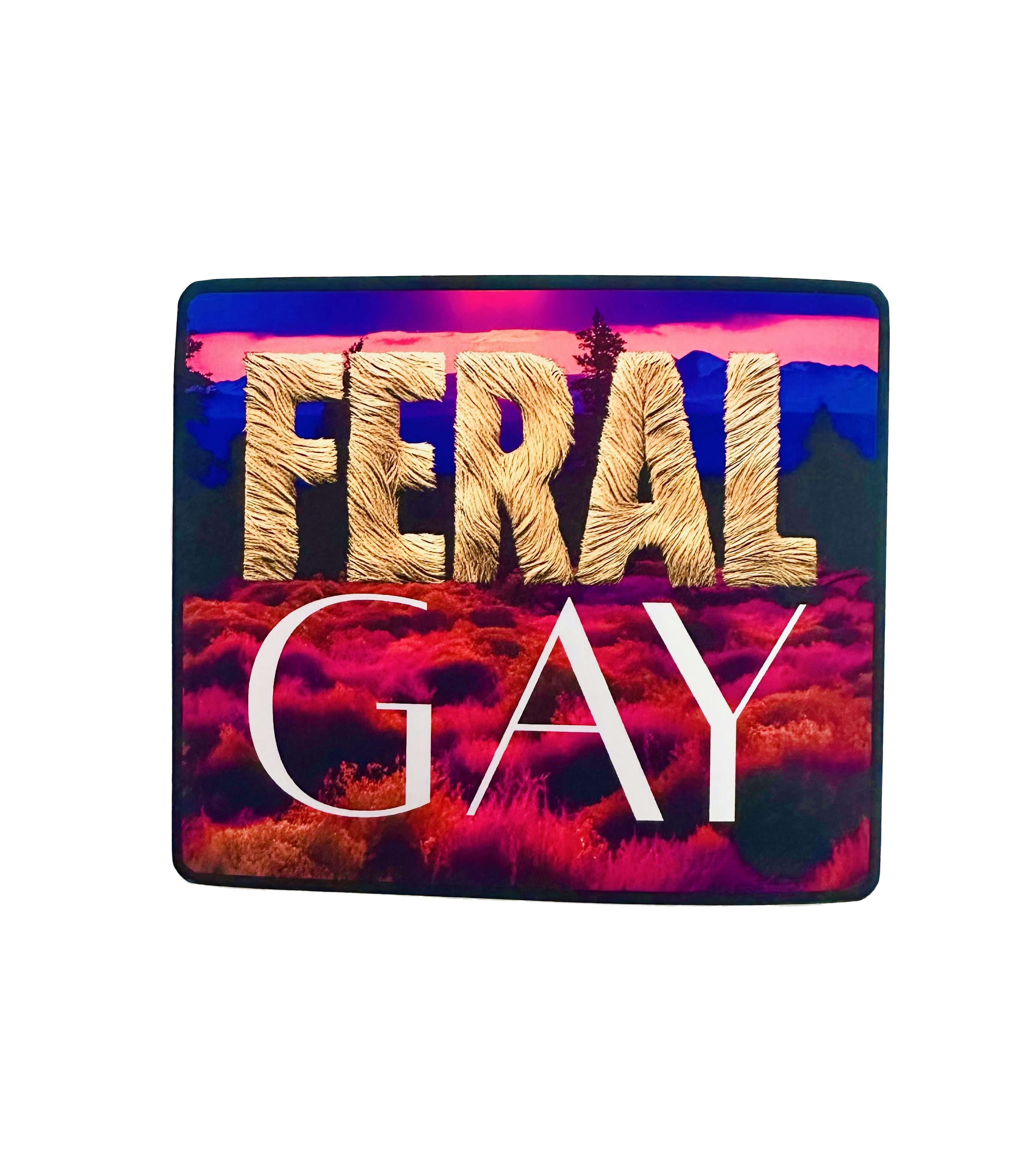 Feral Gay Sticker by Fryed Candy - Product packaging with 'FERAL GAY' text on a colorful background