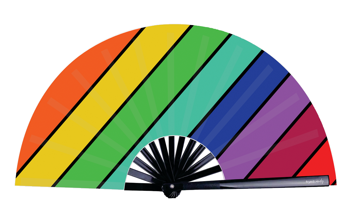 Rainbow Fan by Fryed Candy - Rainbow striped fan with black center on a white background