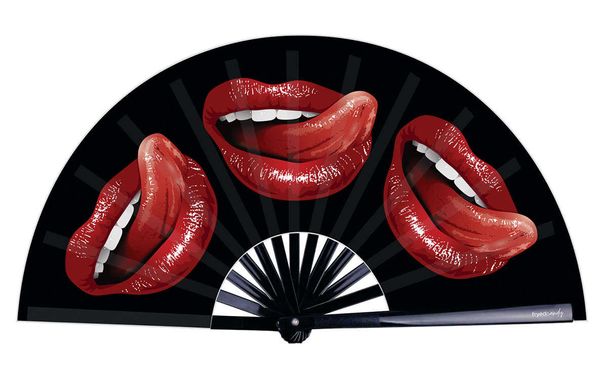 Lips Fan by Fryed Candy - Fan with red lips design on a black background