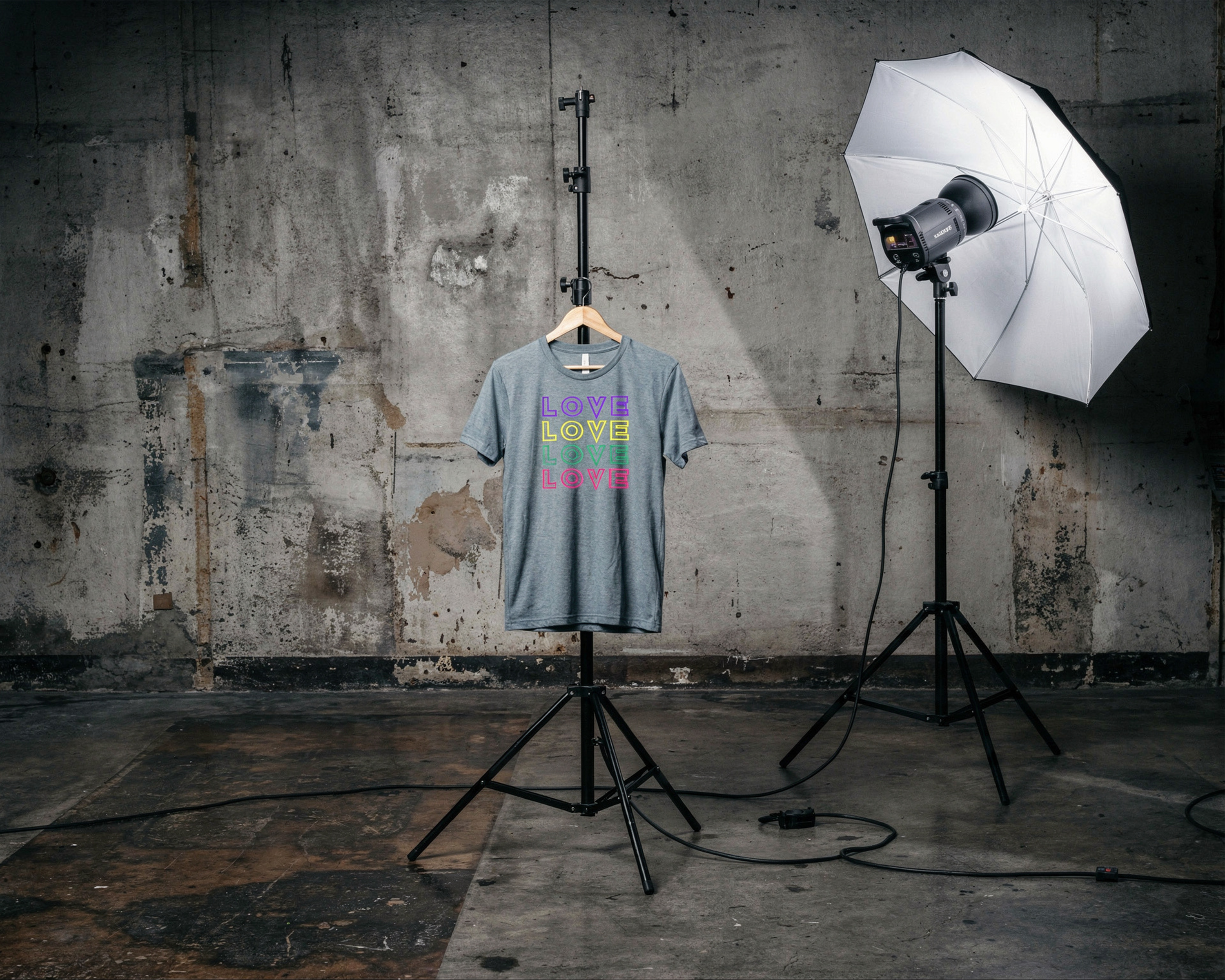 Love T-Shirt by Fryed Candy on display in a photography studio